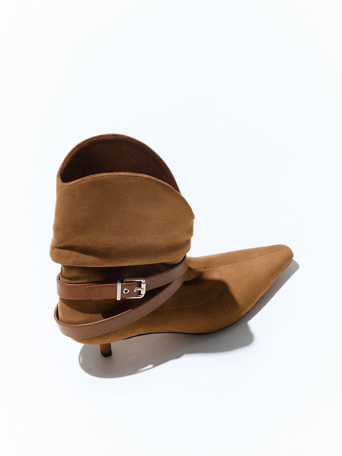 CHARLES & KEITH Popular / Karter Faux Suede Kitten-Heel Boots - Cognac