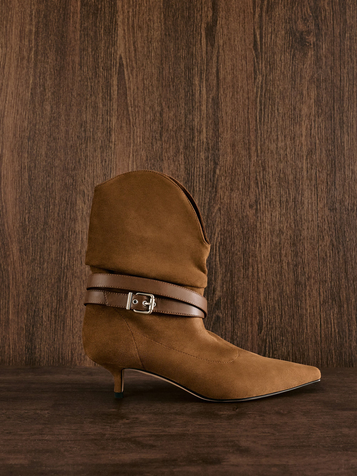CHARLES & KEITH Popular / Karter Faux Suede Kitten-Heel Boots - Cognac