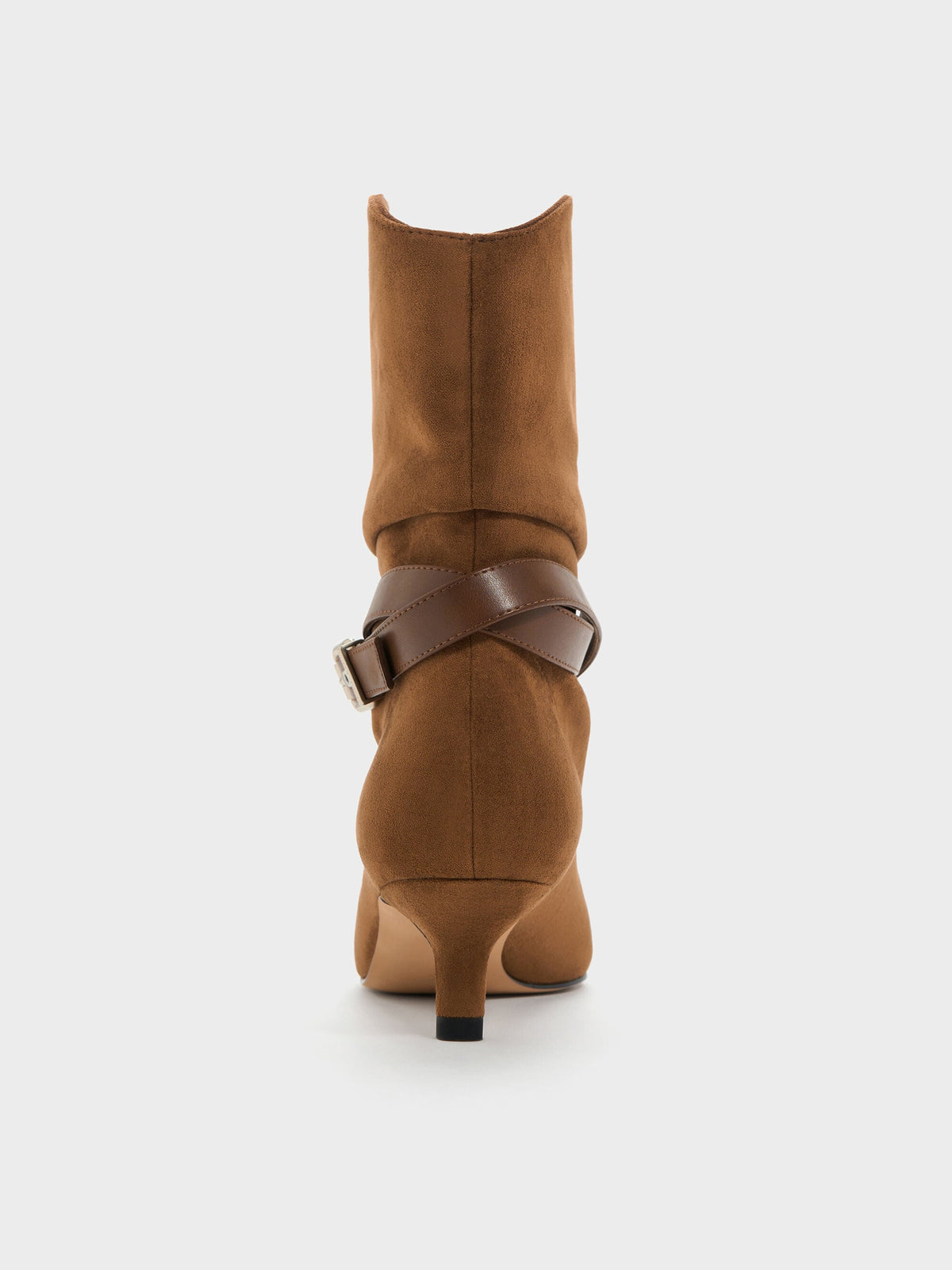 CHARLES & KEITH Popular / Karter Faux Suede Kitten-Heel Boots - Cognac
