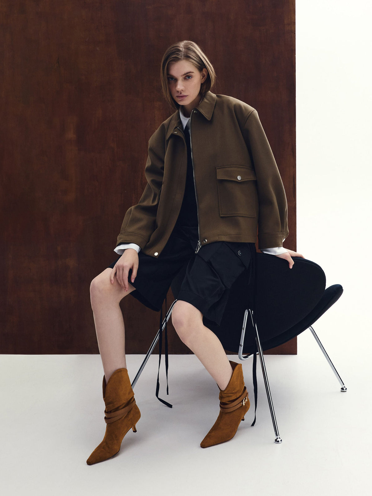 CHARLES & KEITH Popular / Karter Faux Suede Kitten-Heel Boots - Cognac