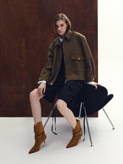 CHARLES & KEITH Popular / Karter Faux Suede Kitten-Heel Boots - Cognac