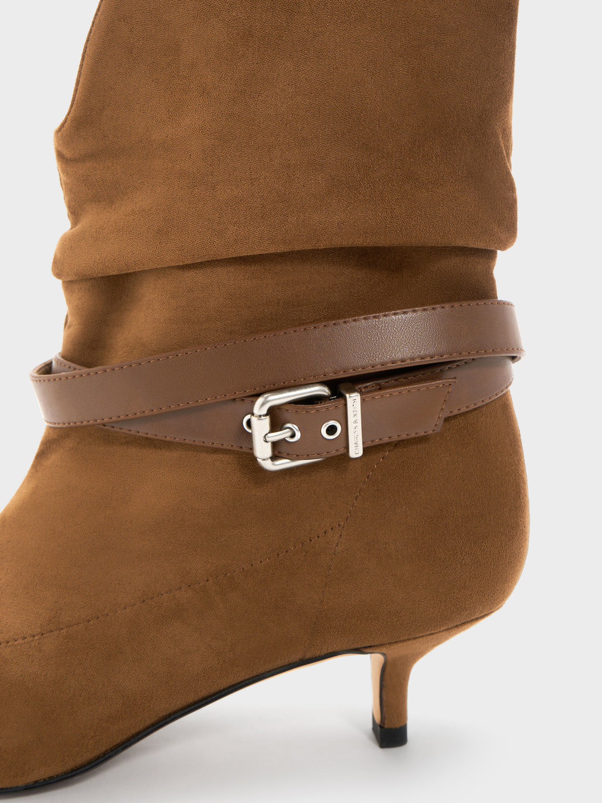 CHARLES & KEITH Popular / Karter Faux Suede Kitten-Heel Boots - Cognac