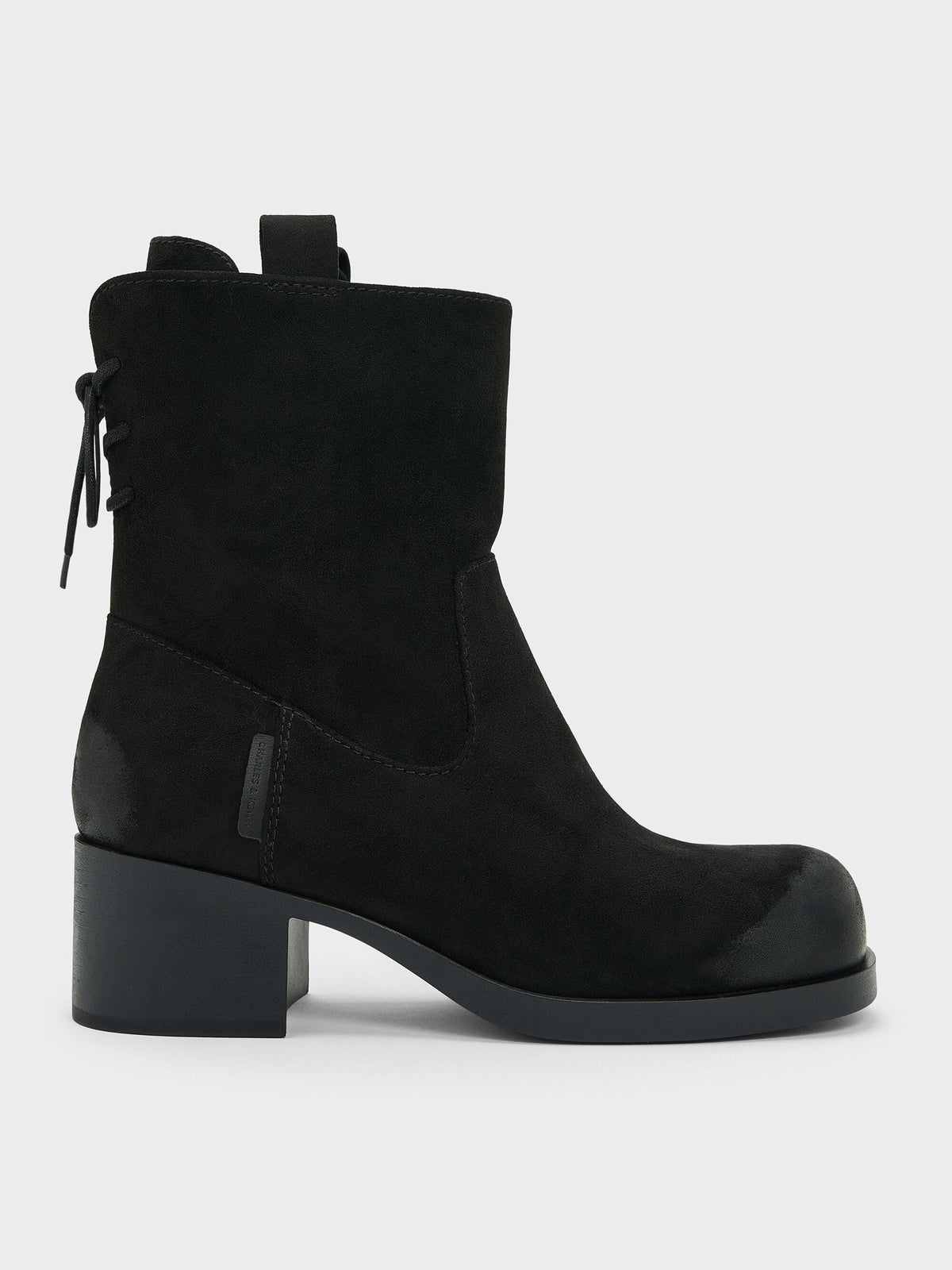 CHARLES & KEITH Best Price / Rosamond Faux Suede Back-Lace Calf Boots - Black Textured