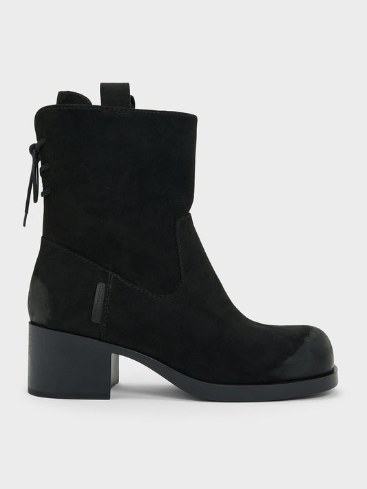 CHARLES & KEITH Best Price / Rosamond Faux Suede Back-Lace Calf Boots - Black Textured