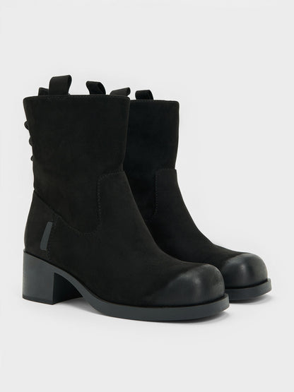 CHARLES & KEITH Best Price / Rosamond Faux Suede Back-Lace Calf Boots - Black Textured