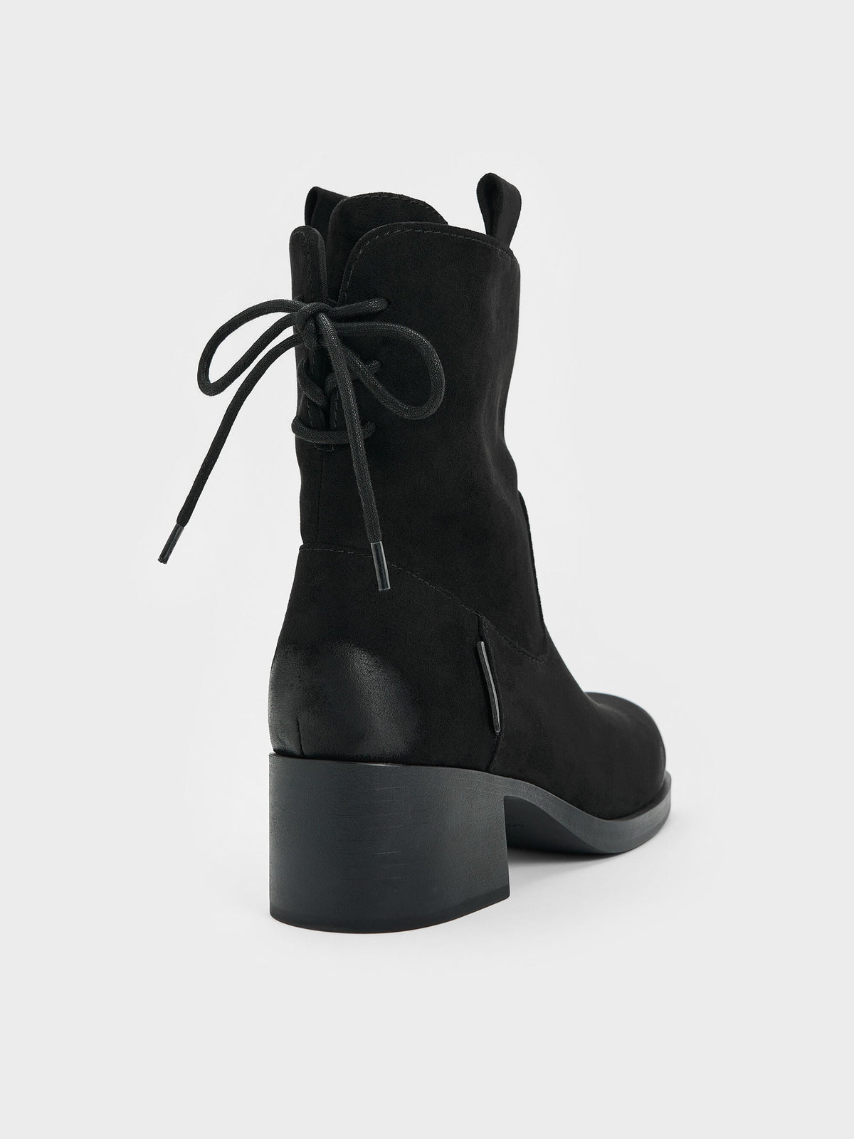 CHARLES & KEITH Best Price / Rosamond Faux Suede Back-Lace Calf Boots - Black Textured