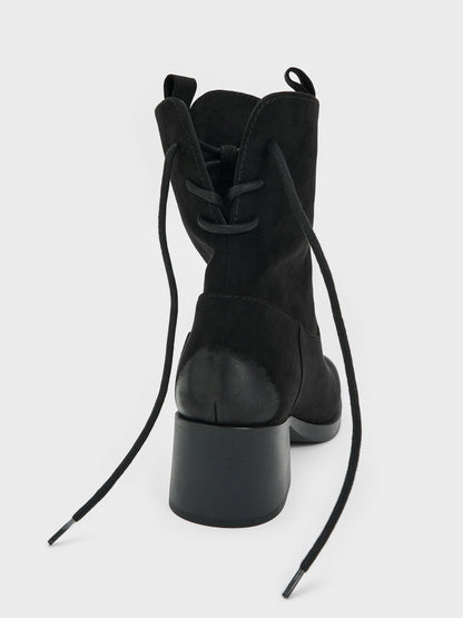 CHARLES & KEITH Best Price / Rosamond Faux Suede Back-Lace Calf Boots - Black Textured