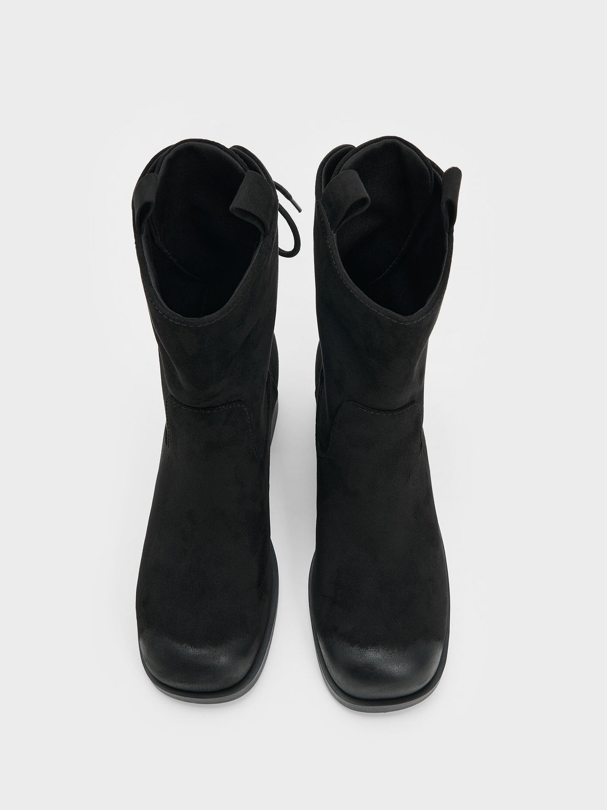 CHARLES & KEITH Best Price / Rosamond Faux Suede Back-Lace Calf Boots - Black Textured