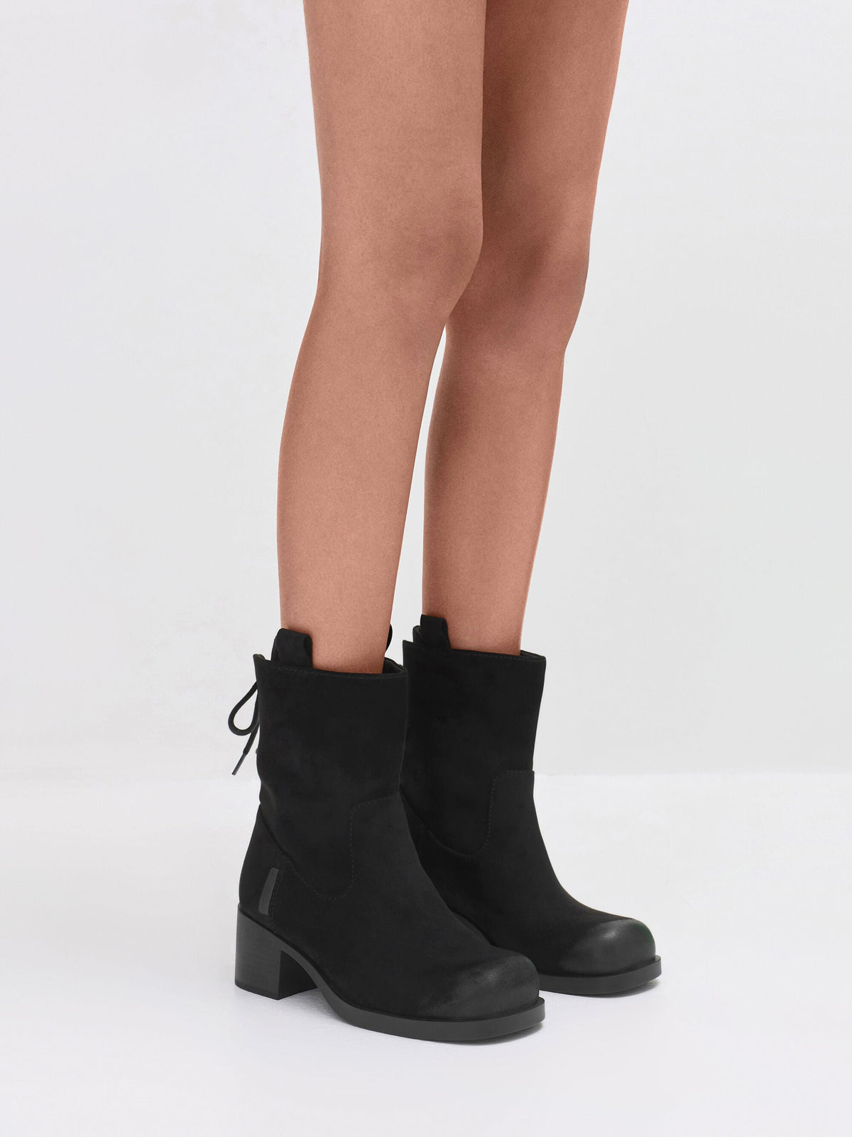 CHARLES & KEITH Best Price / Rosamond Faux Suede Back-Lace Calf Boots - Black Textured