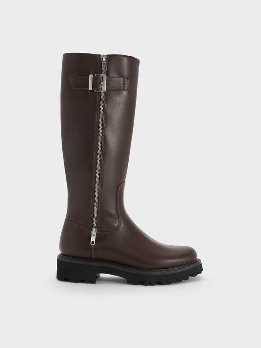 CHARLES & KEITH Special Offer / Lyndon Buckled Knee-High Boots - Dark Brown
