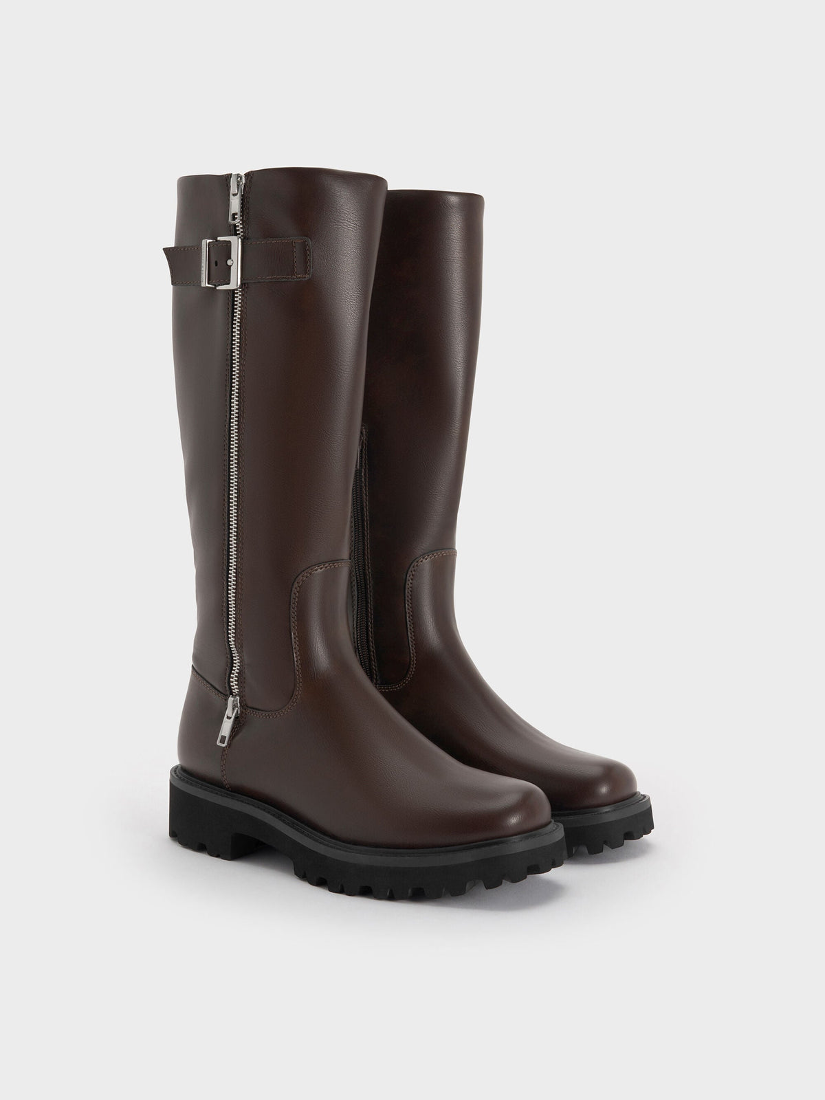 CHARLES & KEITH Special Offer / Lyndon Buckled Knee-High Boots - Dark Brown