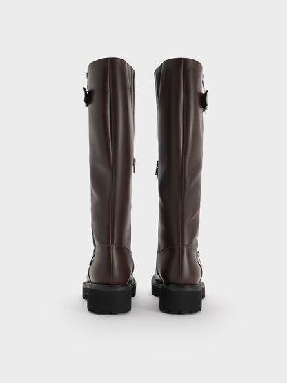 CHARLES & KEITH Special Offer / Lyndon Buckled Knee-High Boots - Dark Brown