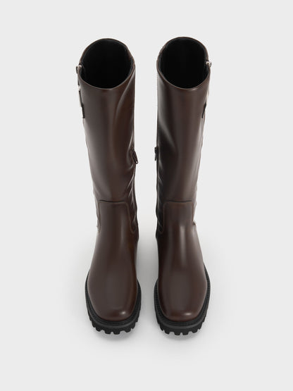 CHARLES & KEITH Special Offer / Lyndon Buckled Knee-High Boots - Dark Brown