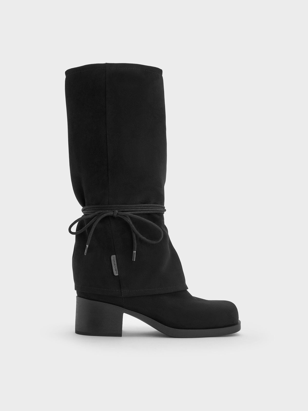 CHARLES & KEITH Recommended / Faux Suede Tie-Around Knee-High Boots - Black Textured
