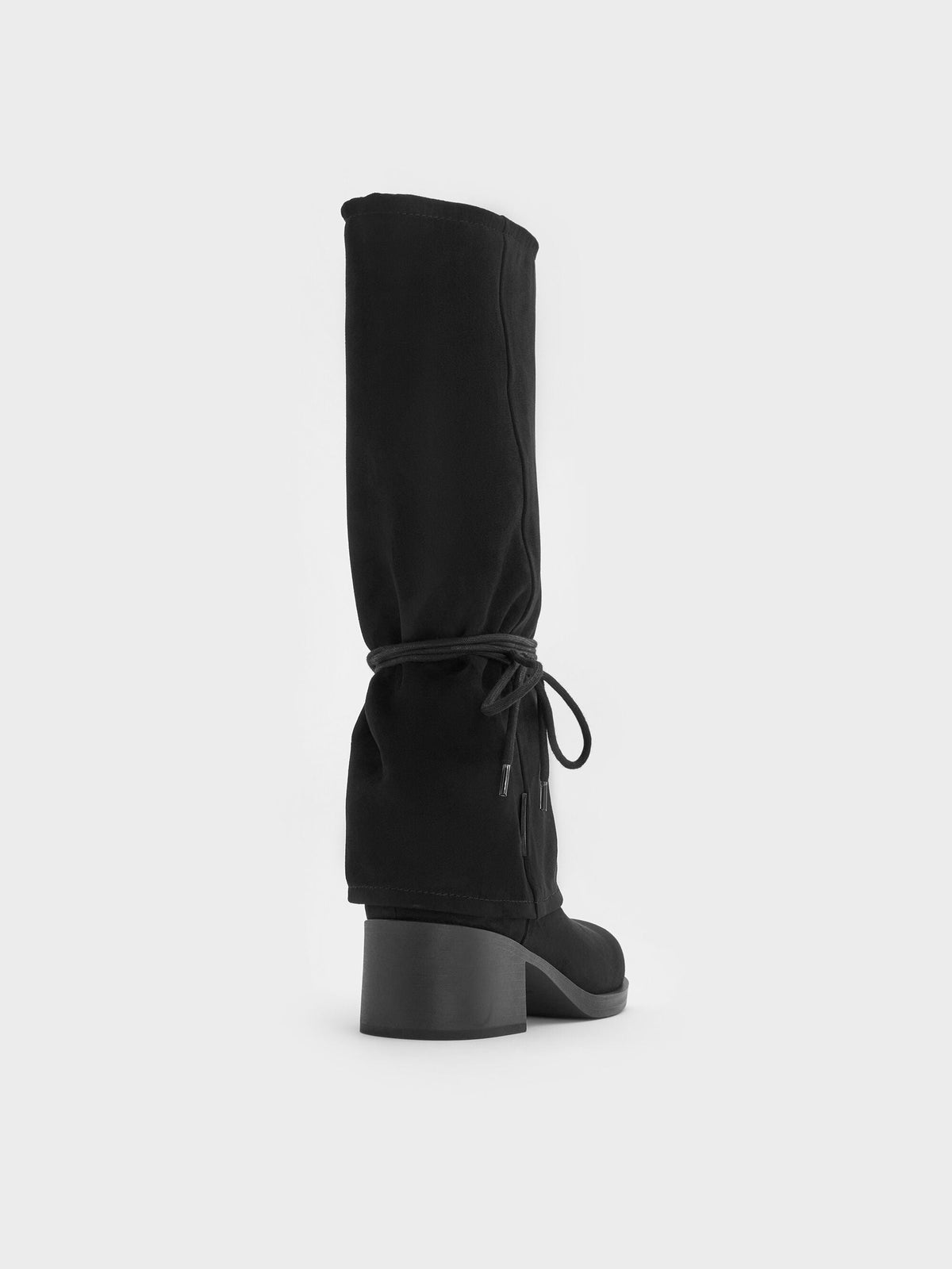 CHARLES & KEITH Recommended / Faux Suede Tie-Around Knee-High Boots - Black Textured