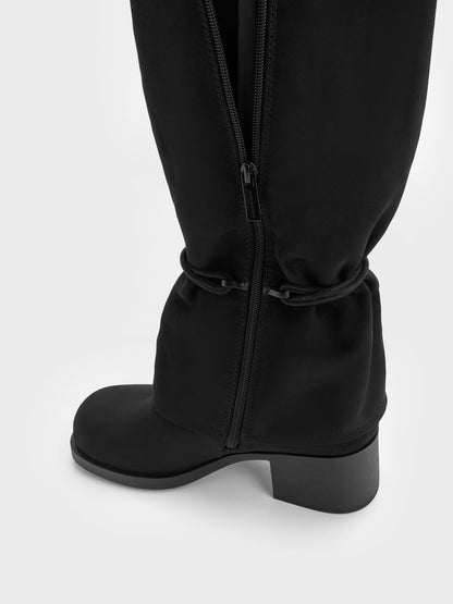 CHARLES & KEITH Recommended / Faux Suede Tie-Around Knee-High Boots - Black Textured
