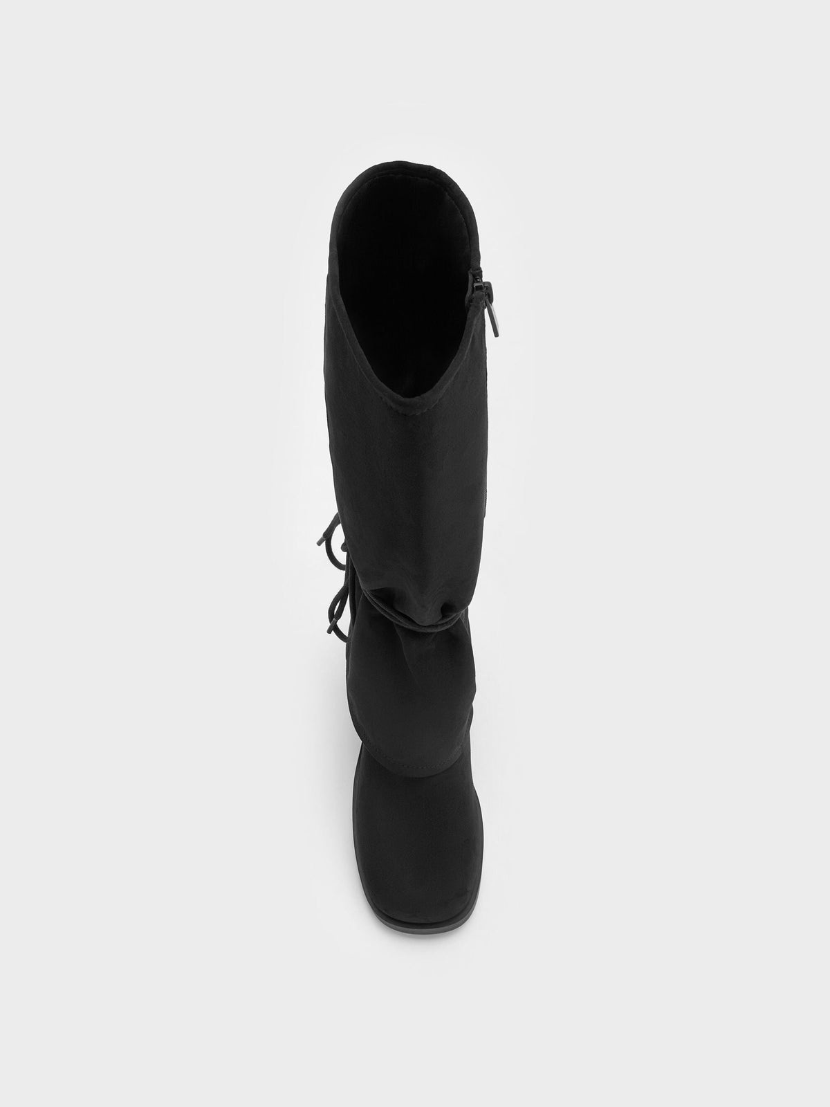 CHARLES & KEITH Recommended / Faux Suede Tie-Around Knee-High Boots - Black Textured