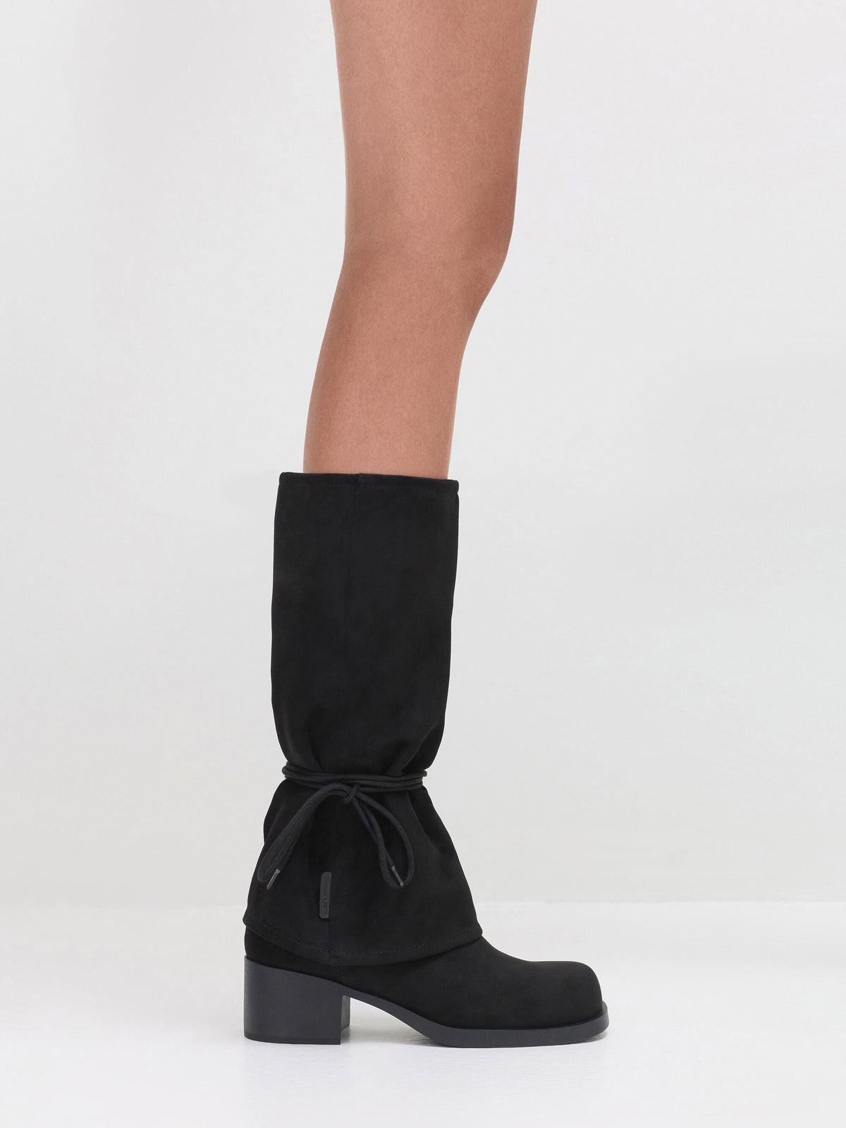 CHARLES & KEITH Recommended / Faux Suede Tie-Around Knee-High Boots - Black Textured