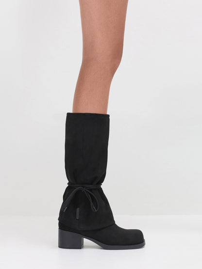 CHARLES & KEITH Recommended / Faux Suede Tie-Around Knee-High Boots - Black Textured