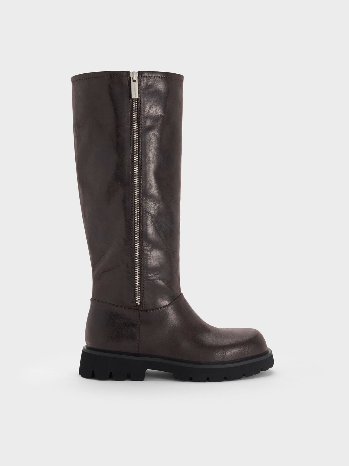 CHARLES & KEITH Best Seller / Rosamond Knee-High Boots - Dark Brown Textured
