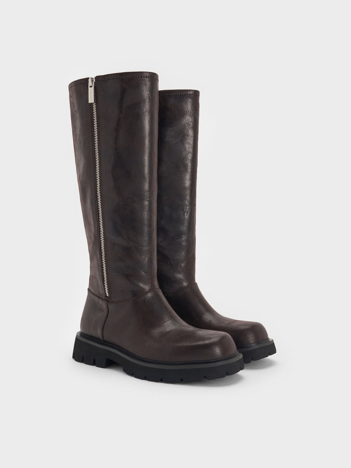 CHARLES & KEITH Best Seller / Rosamond Knee-High Boots - Dark Brown Textured