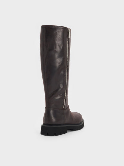 CHARLES & KEITH Best Seller / Rosamond Knee-High Boots - Dark Brown Textured