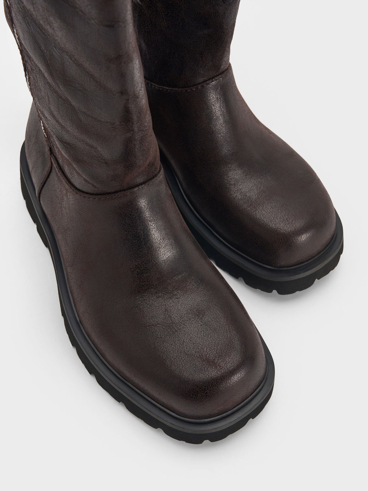 CHARLES & KEITH Best Seller / Rosamond Knee-High Boots - Dark Brown Textured