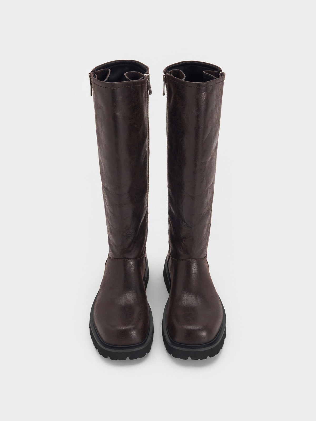 CHARLES & KEITH Best Seller / Rosamond Knee-High Boots - Dark Brown Textured