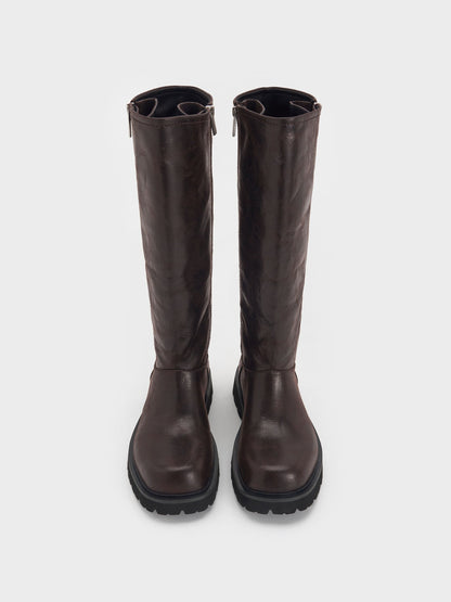 CHARLES & KEITH Best Seller / Rosamond Knee-High Boots - Dark Brown Textured