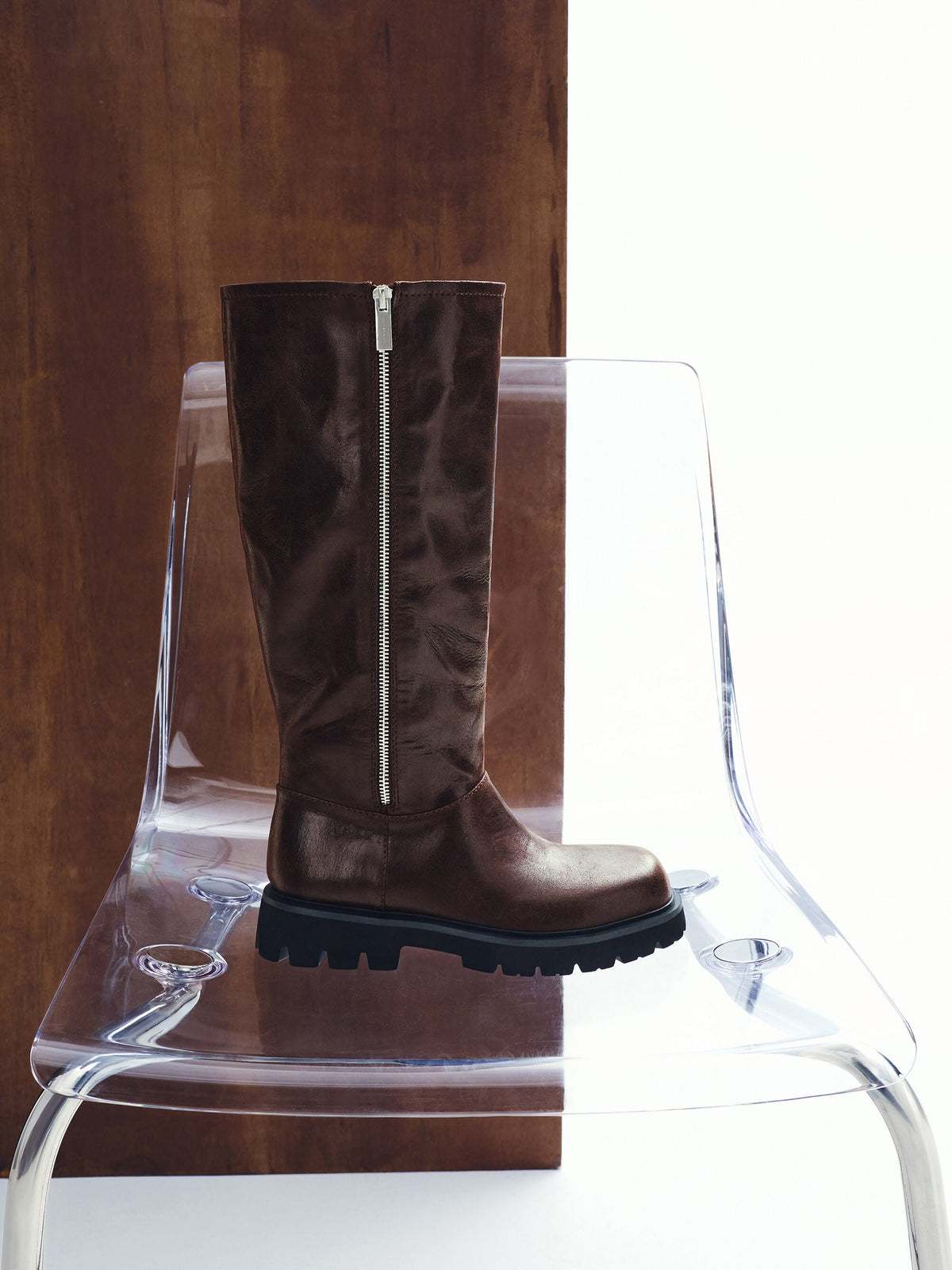 CHARLES & KEITH Best Seller / Rosamond Knee-High Boots - Dark Brown Textured
