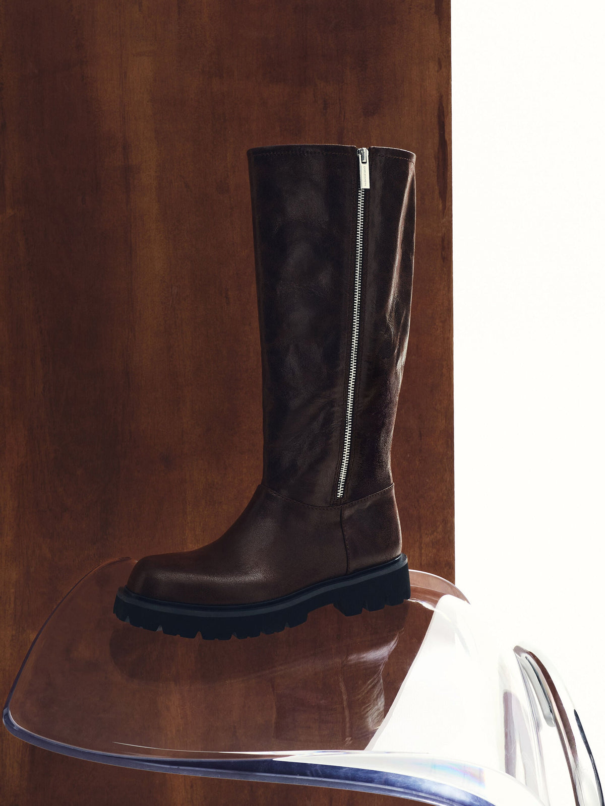 CHARLES & KEITH Best Seller / Rosamond Knee-High Boots - Dark Brown Textured