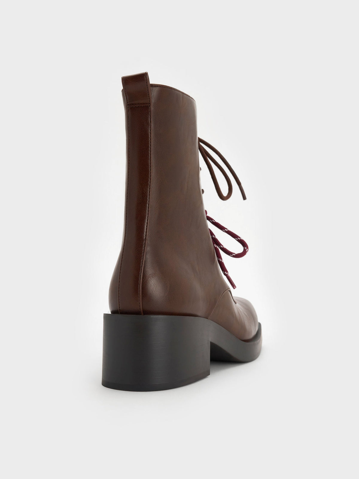 CHARLES & KEITH New / Logan Double-Lace Calf Boots - Dark Brown