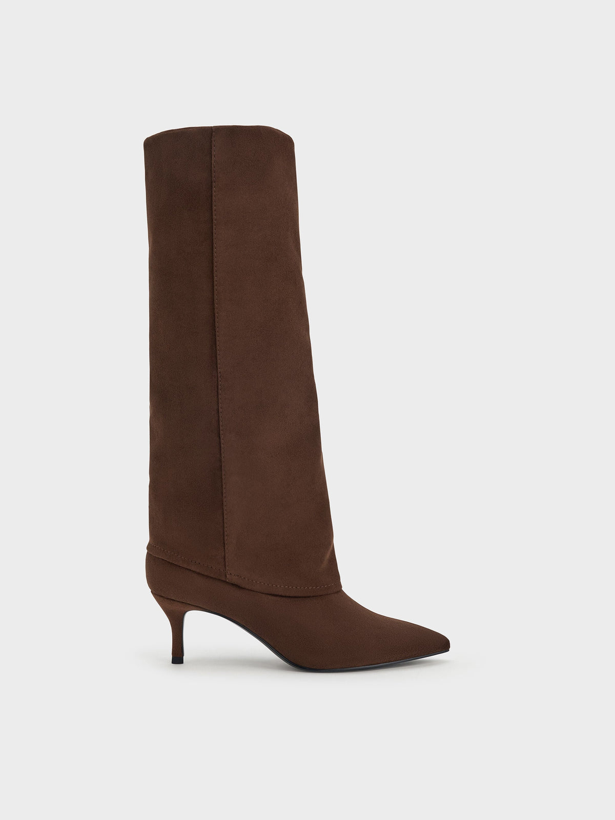 CHARLES & KEITH New / Faux Suede Pointed Stiletto Knee-High Boots - Dark Brown Textured
