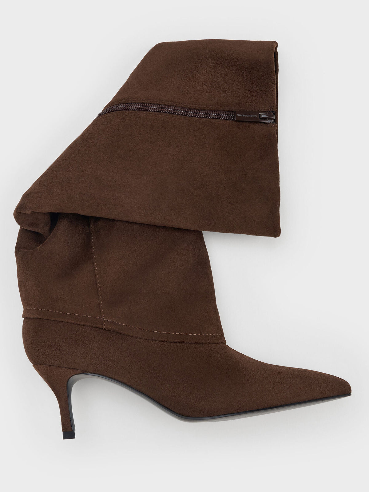 CHARLES & KEITH New / Faux Suede Pointed Stiletto Knee-High Boots - Dark Brown Textured