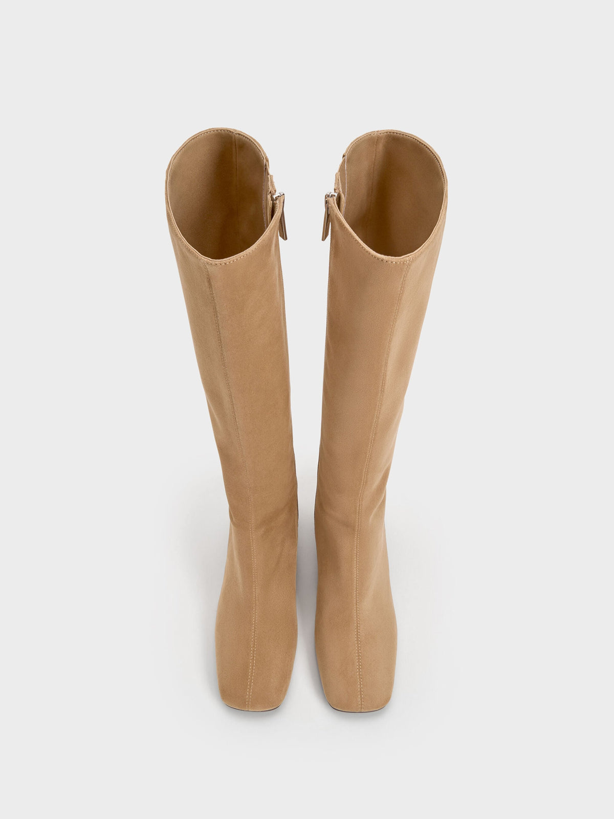 CHARLES & KEITH Hot Sale / Faux Suede Square-Toe Knee-High Boots - Sand