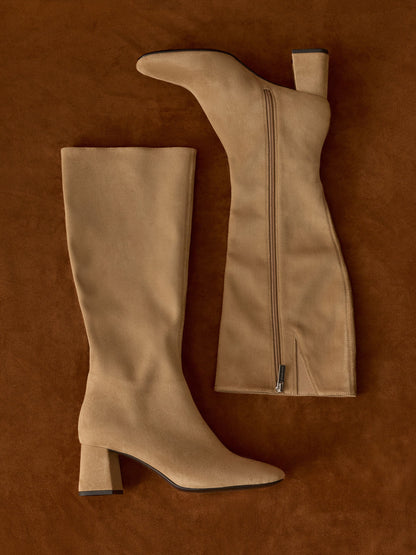 CHARLES & KEITH Hot Sale / Faux Suede Square-Toe Knee-High Boots - Sand