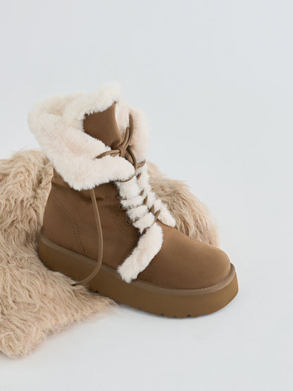 CHARLES & KEITH Trending / Faux Suede & Faux Fur Flatform Boots - Brown