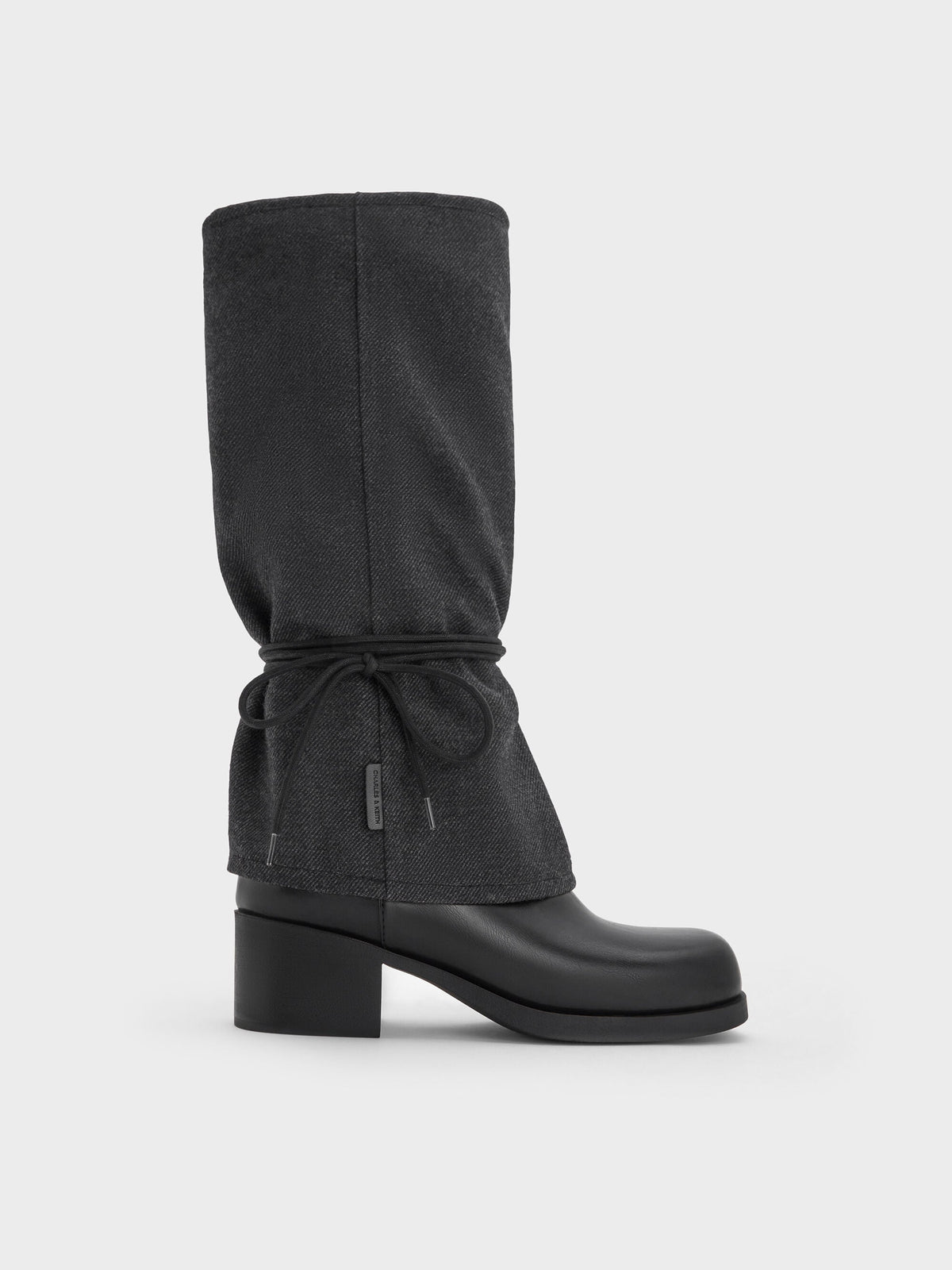 CHARLES & KEITH Discount / Felt Tie-Around Knee-High Boots - Dark Grey
