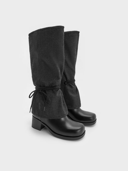 CHARLES & KEITH Discount / Felt Tie-Around Knee-High Boots - Dark Grey