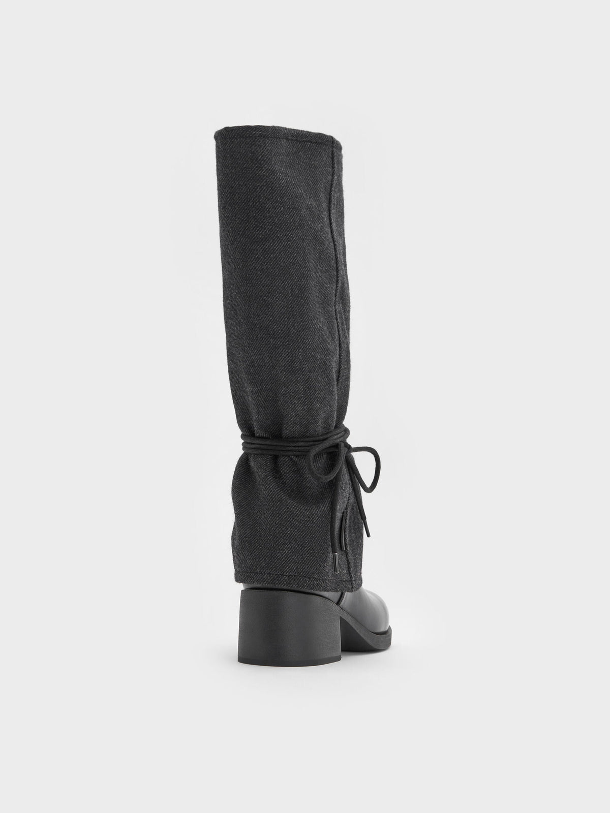 CHARLES & KEITH Discount / Felt Tie-Around Knee-High Boots - Dark Grey