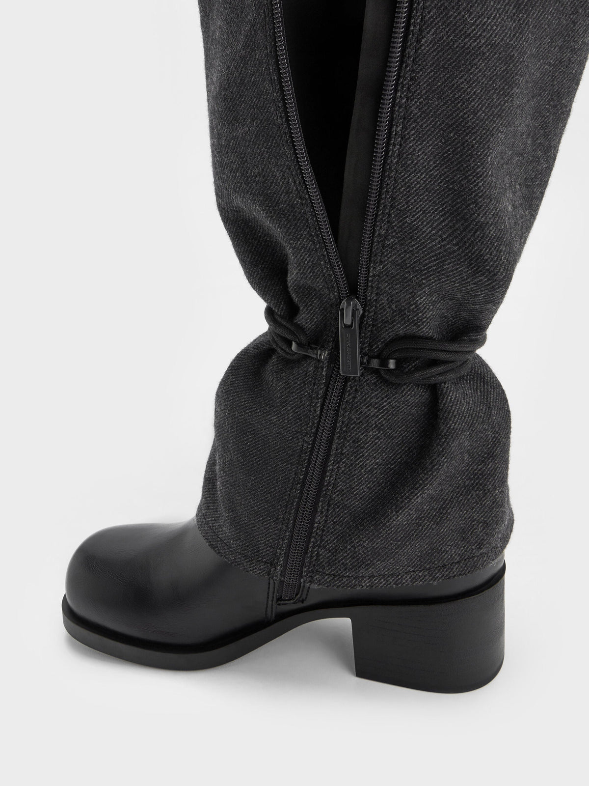 CHARLES & KEITH Discount / Felt Tie-Around Knee-High Boots - Dark Grey