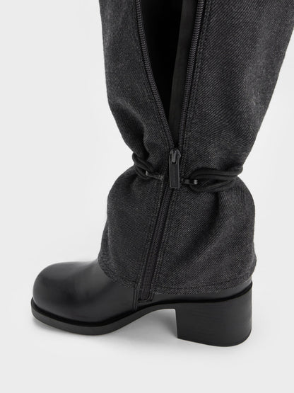 CHARLES & KEITH Discount / Felt Tie-Around Knee-High Boots - Dark Grey