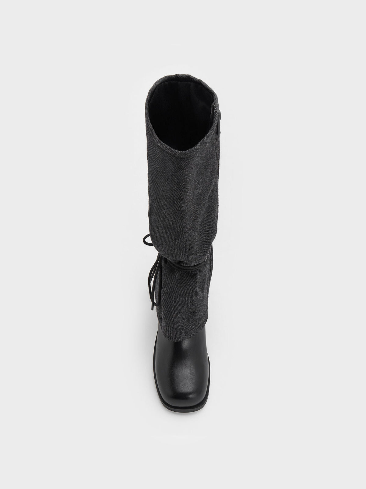 CHARLES & KEITH Discount / Felt Tie-Around Knee-High Boots - Dark Grey
