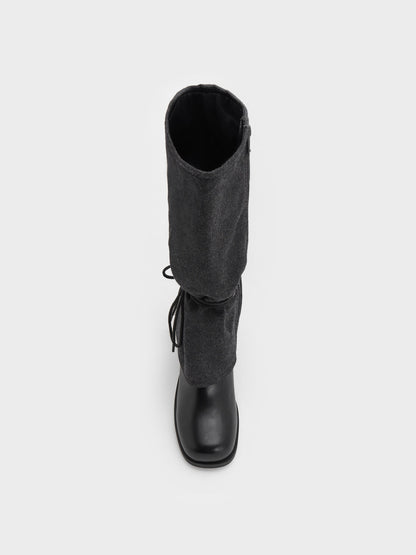 CHARLES & KEITH Discount / Felt Tie-Around Knee-High Boots - Dark Grey