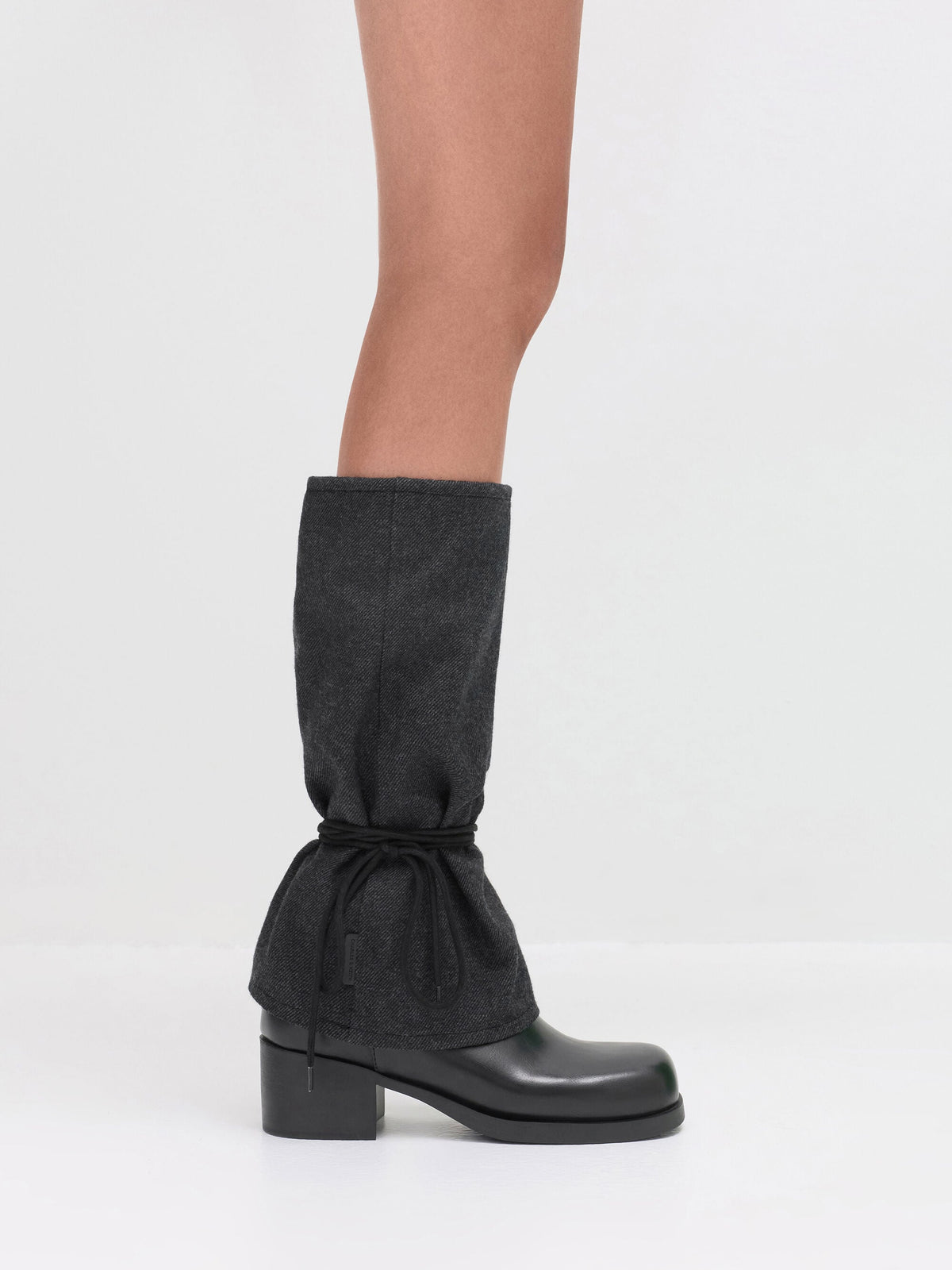 CHARLES & KEITH Discount / Felt Tie-Around Knee-High Boots - Dark Grey