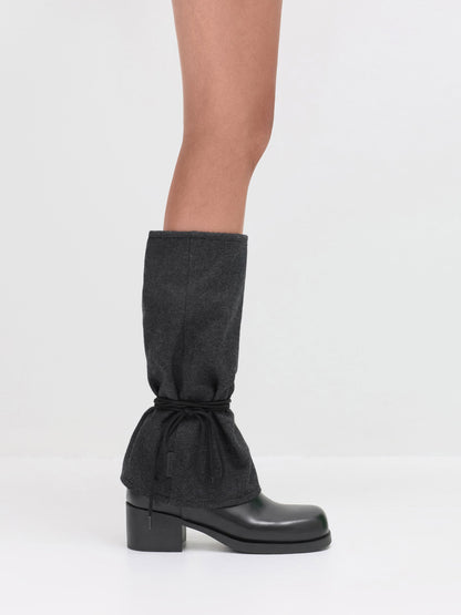 CHARLES & KEITH Discount / Felt Tie-Around Knee-High Boots - Dark Grey