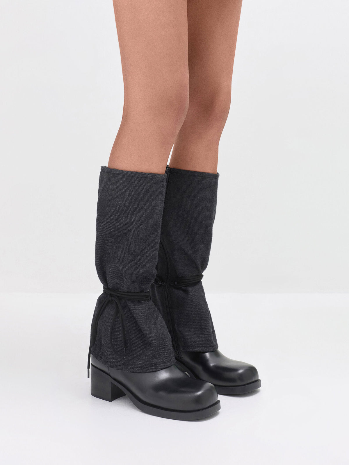 CHARLES & KEITH Discount / Felt Tie-Around Knee-High Boots - Dark Grey