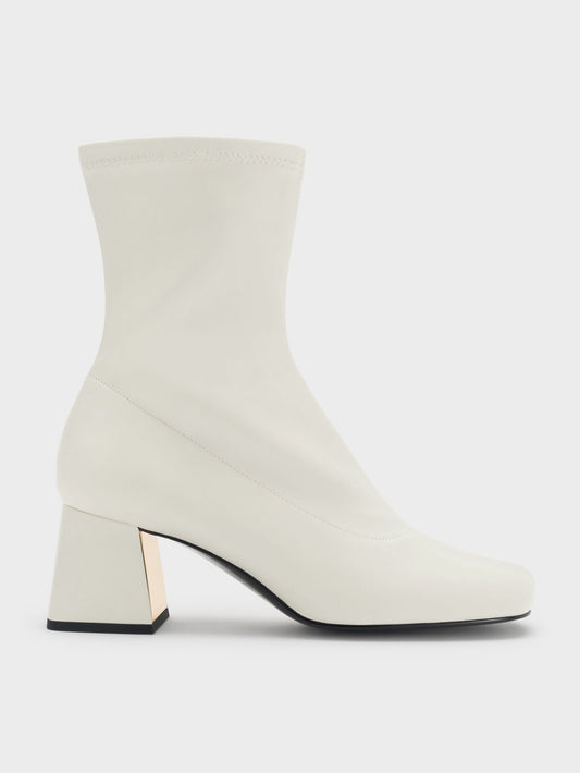 CHARLES & KEITH Classic / Jully Metallic Trapeze Heel Ankle Boots - Chalk