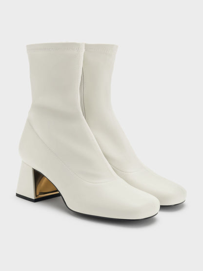 CHARLES & KEITH Classic / Jully Metallic Trapeze Heel Ankle Boots - Chalk
