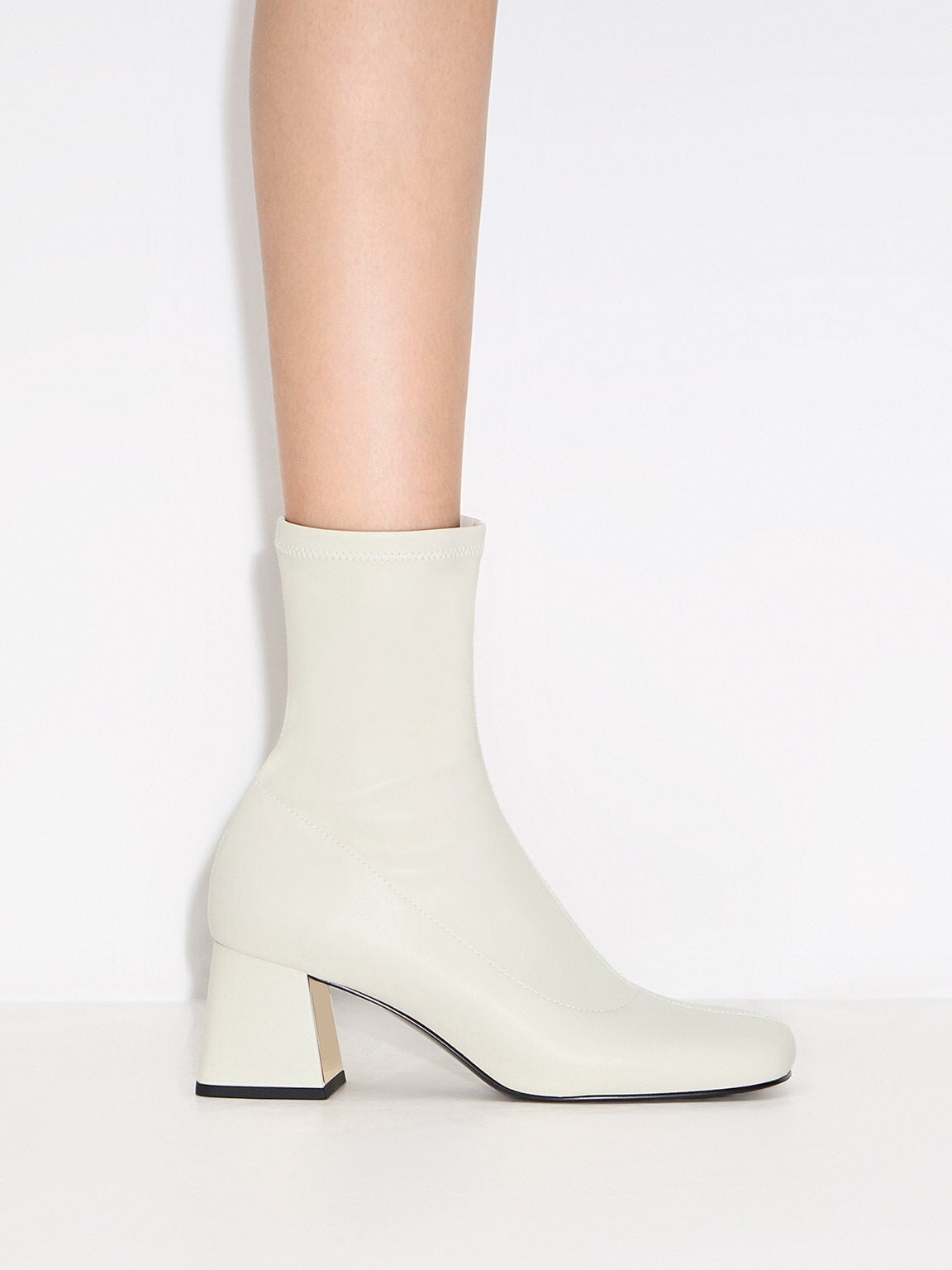 CHARLES & KEITH Classic / Jully Metallic Trapeze Heel Ankle Boots - Chalk